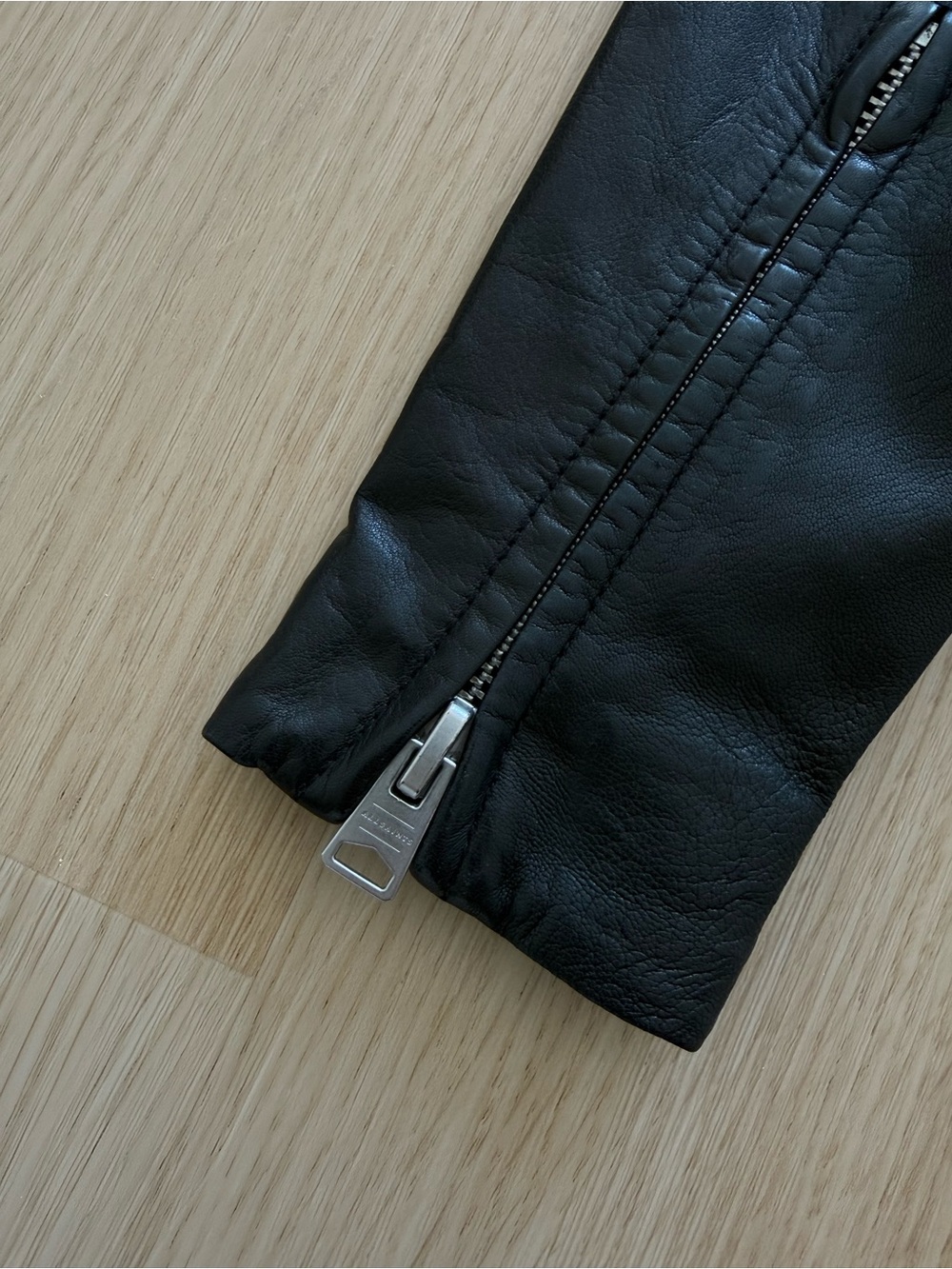 All Saints Black Leather Leather Jacket NWOT XS 0 - Picture 4 of 4